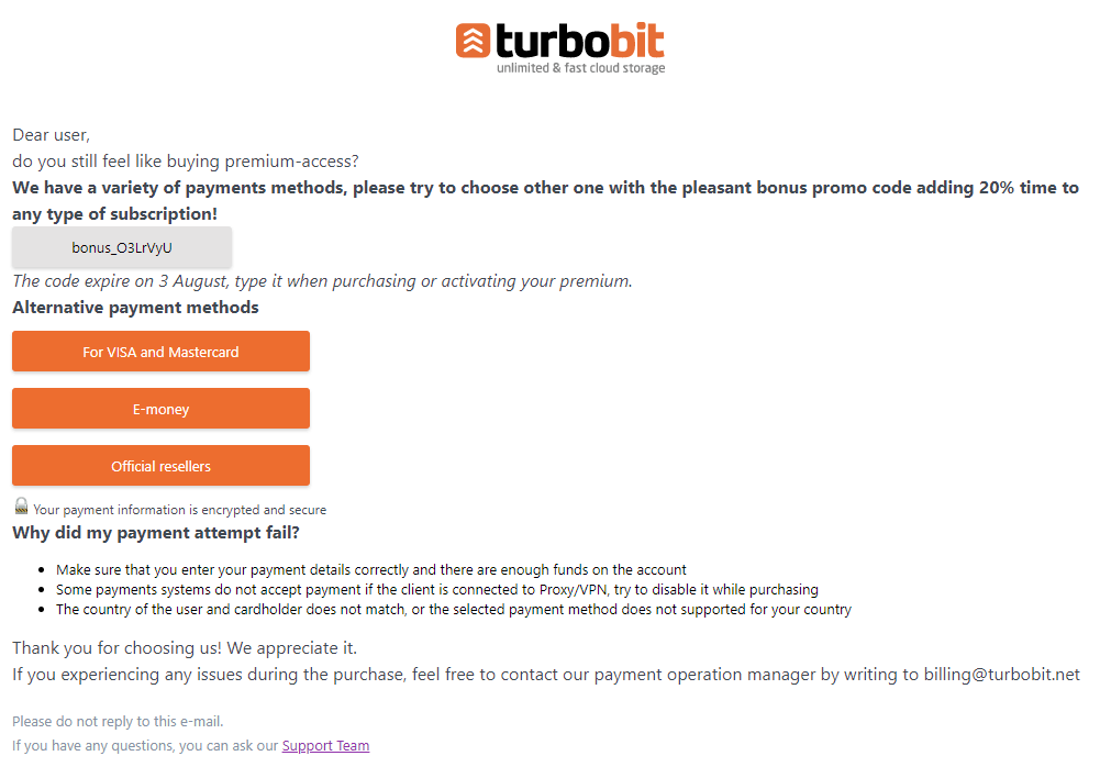 Wait for Turbobit Promo Code Email